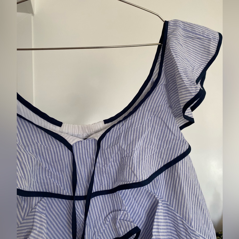 J. Crew Pinstripe Ruffle Tank Top - Picture 6 of 6